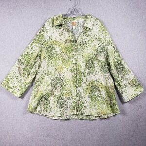 JM Collection Green Floral Button Down Shirt 20W Plus Sz Blouse Minimalist Chic